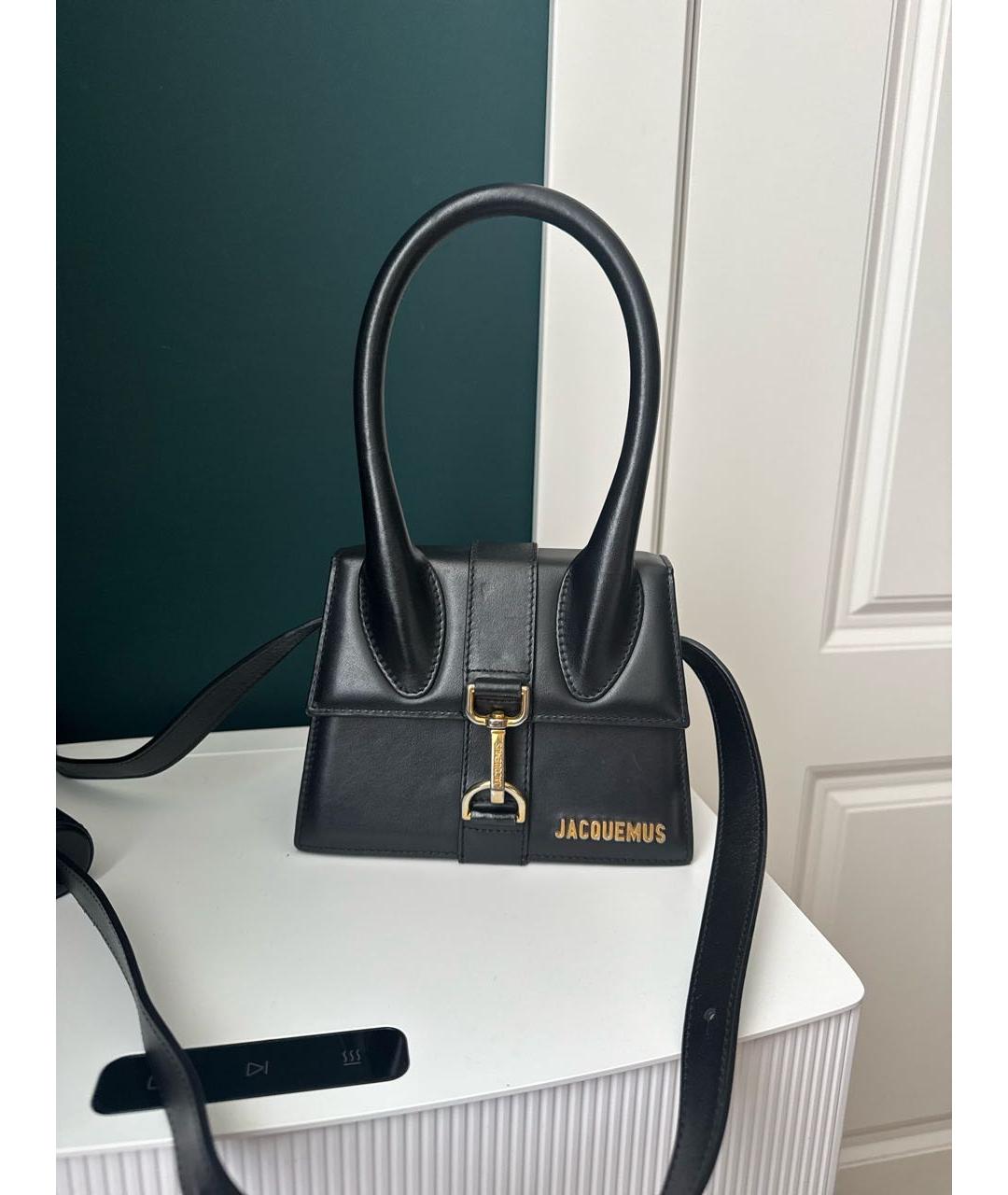 JACQUEMUS Черная кожаная сумка с короткими ручками, фото 5