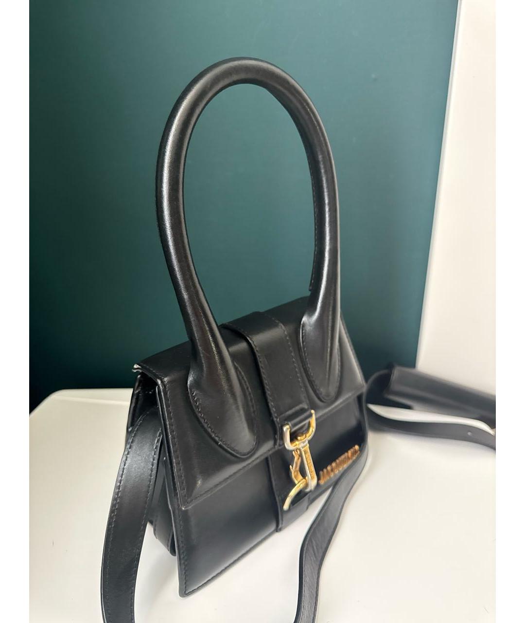JACQUEMUS Черная кожаная сумка с короткими ручками, фото 4