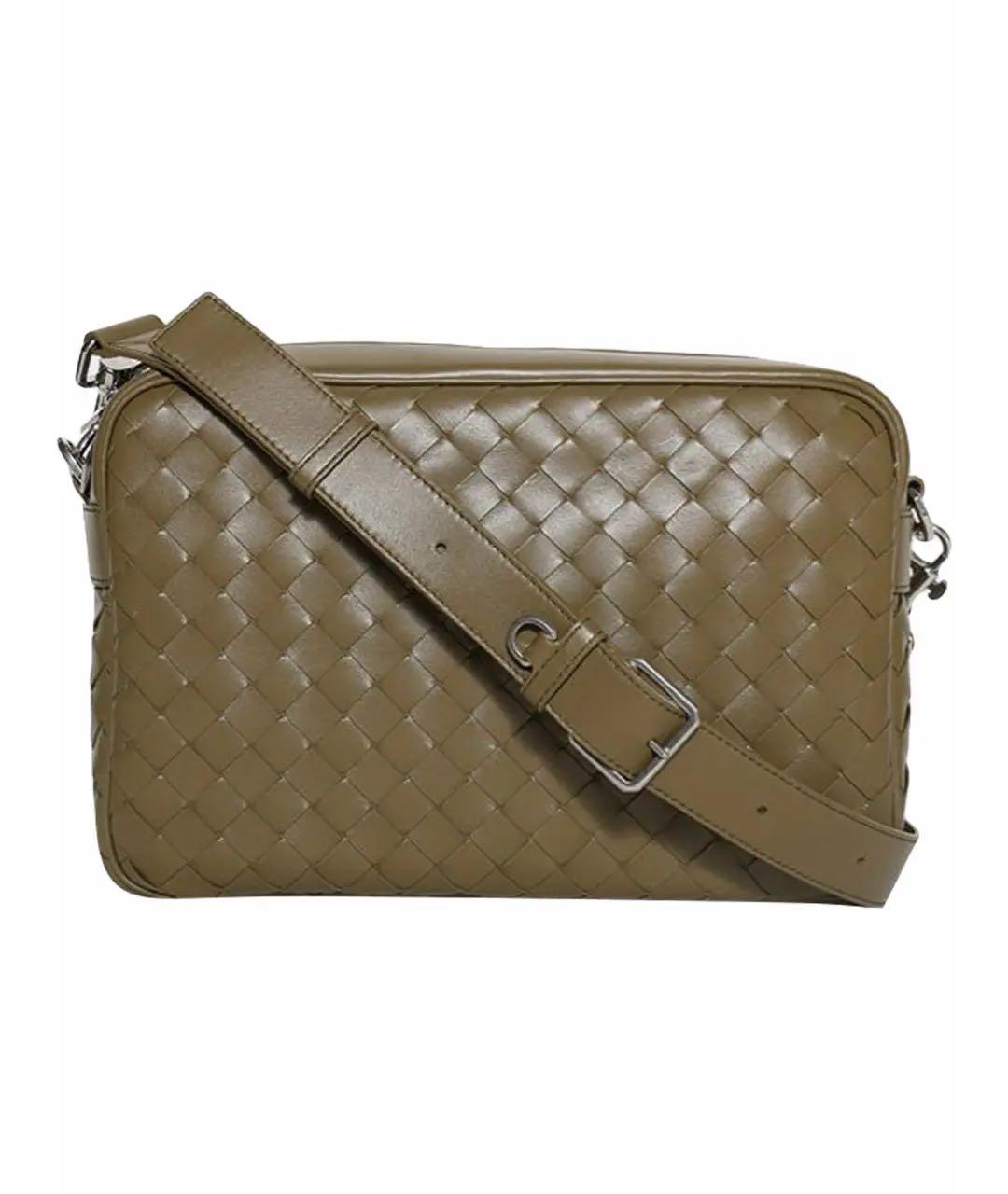 BOTTEGA VENETA Хаки кожаная сумка на плечо, фото 1