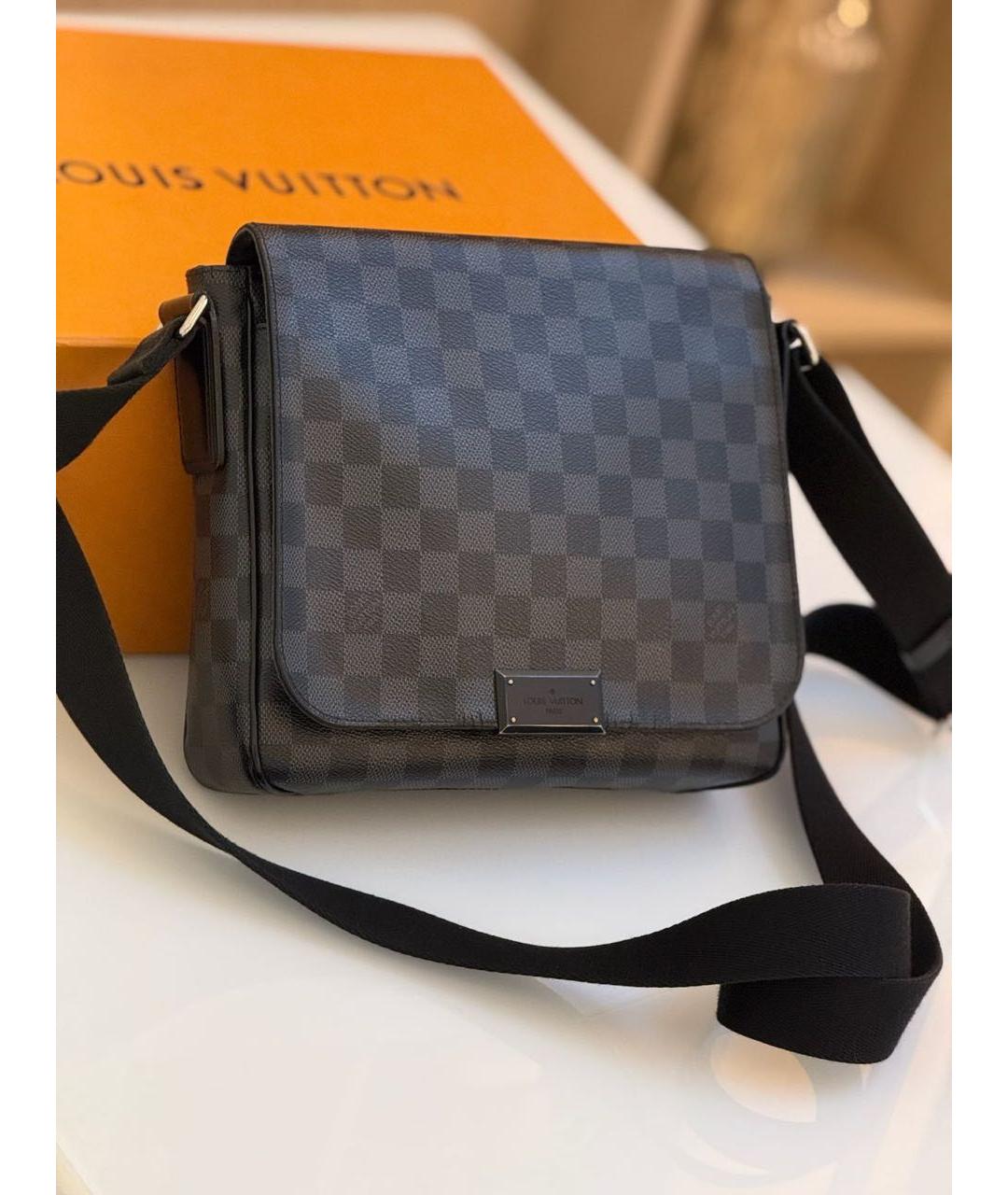 LOUIS VUITTON Антрацитовая кожаная сумка на плечо, фото 7