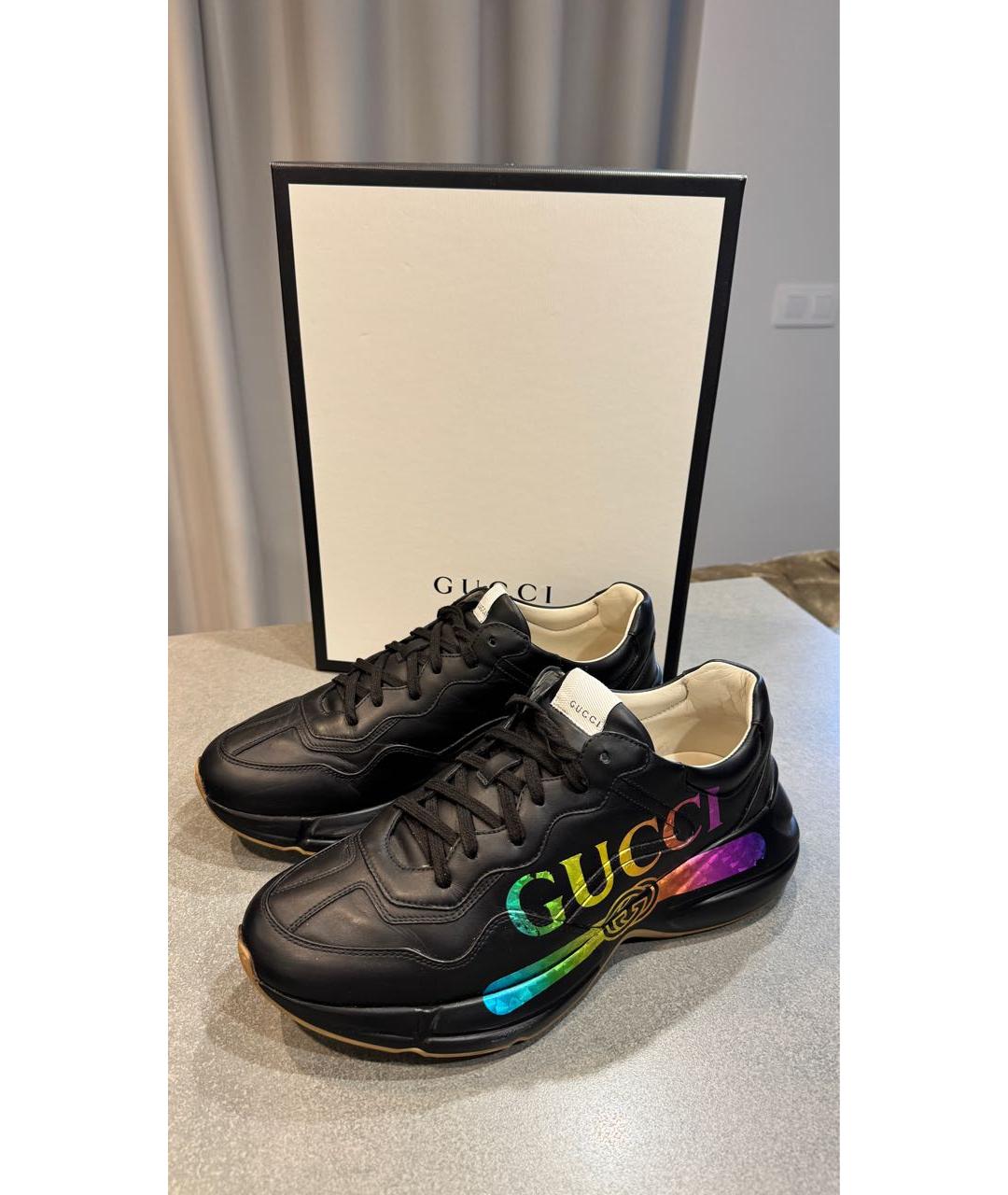 GUCCI Черные кожаные высокие кроссовки / кеды, фото 2