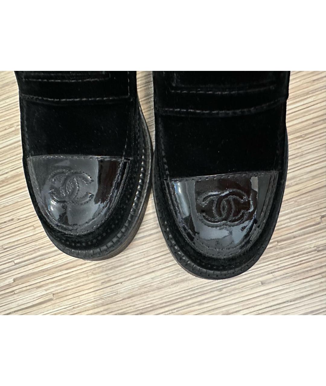 CHANEL Черные бархатные лоферы, фото 5