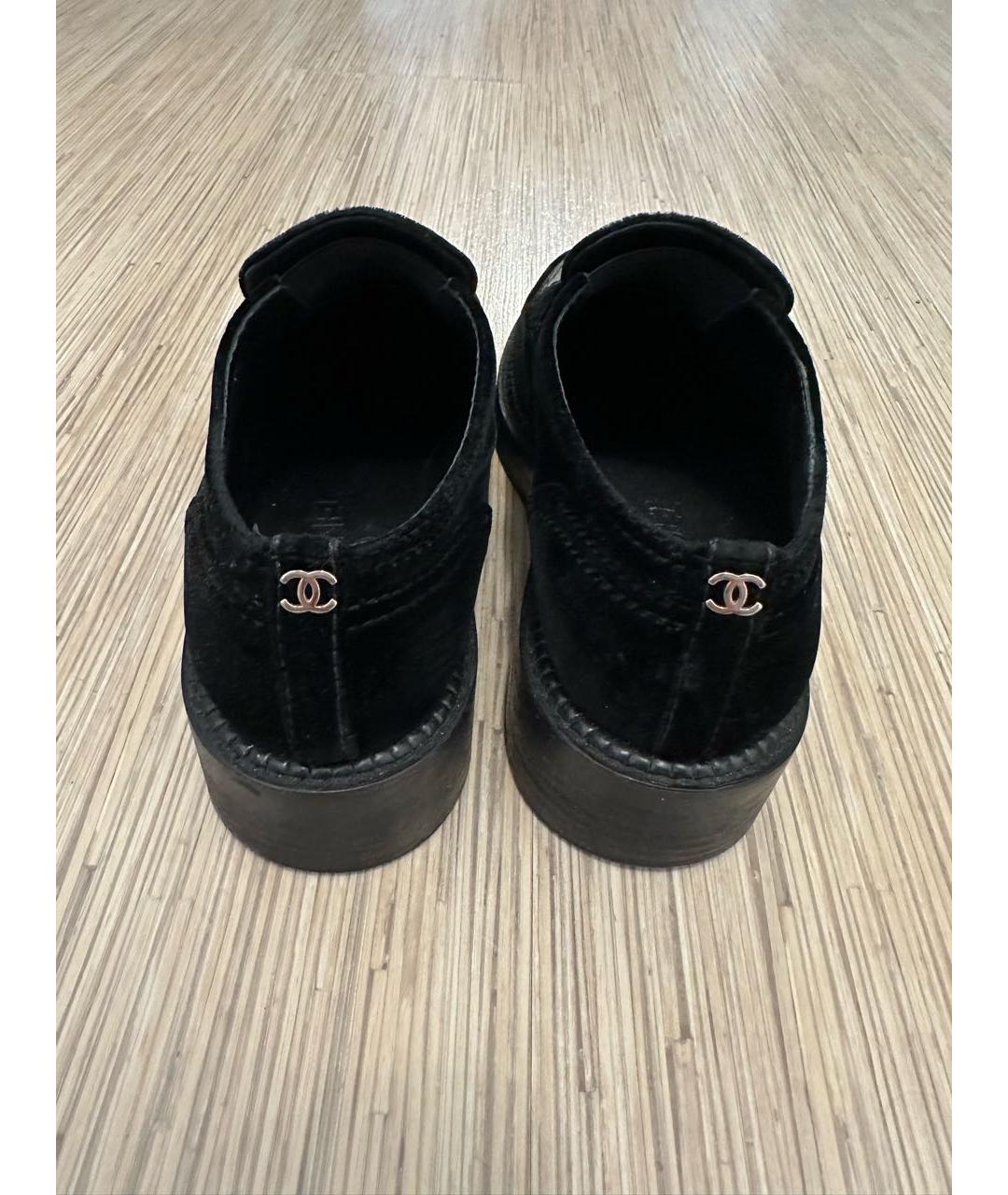 CHANEL Черные бархатные лоферы, фото 4