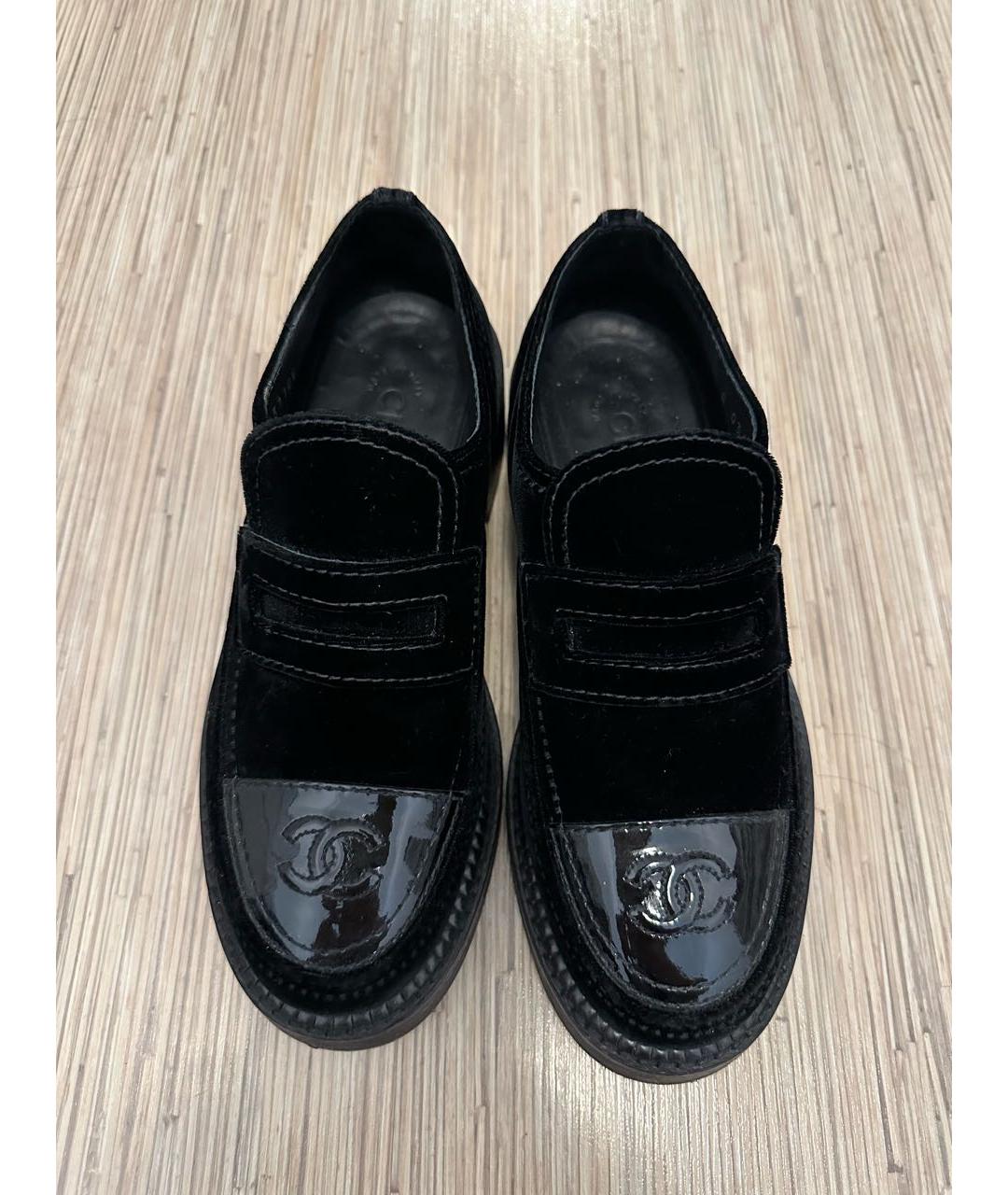CHANEL Черные бархатные лоферы, фото 3