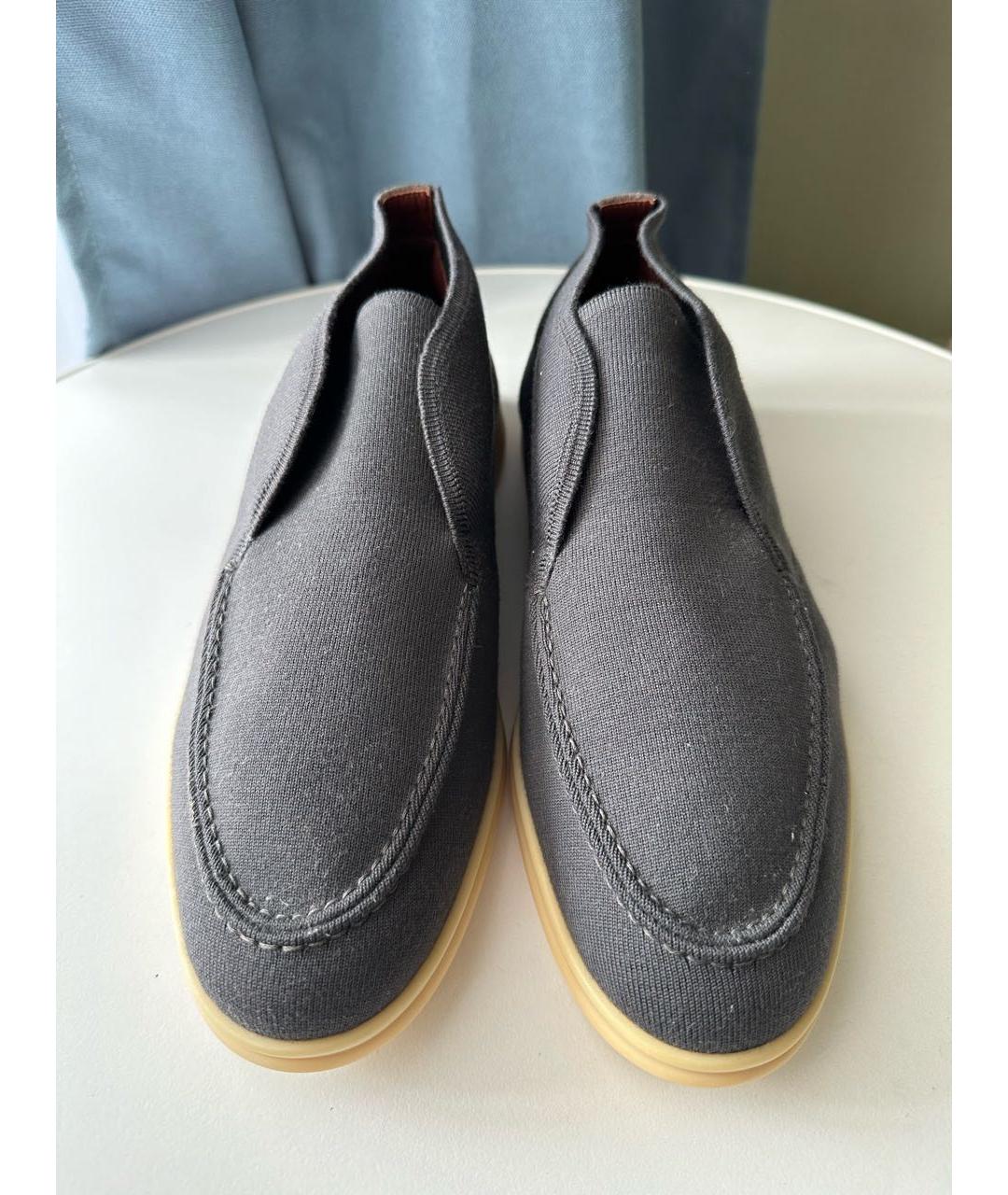 LORO PIANA Антрацитовые текстильные лоферы, фото 2