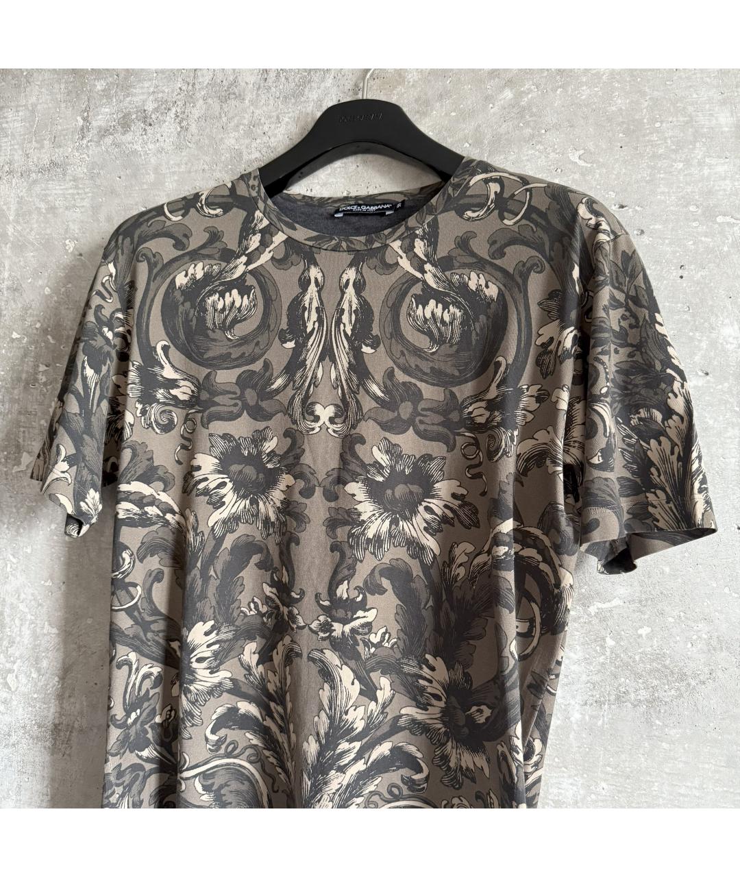 DOLCE&GABBANA Коричневая хлопковая футболка, фото 7