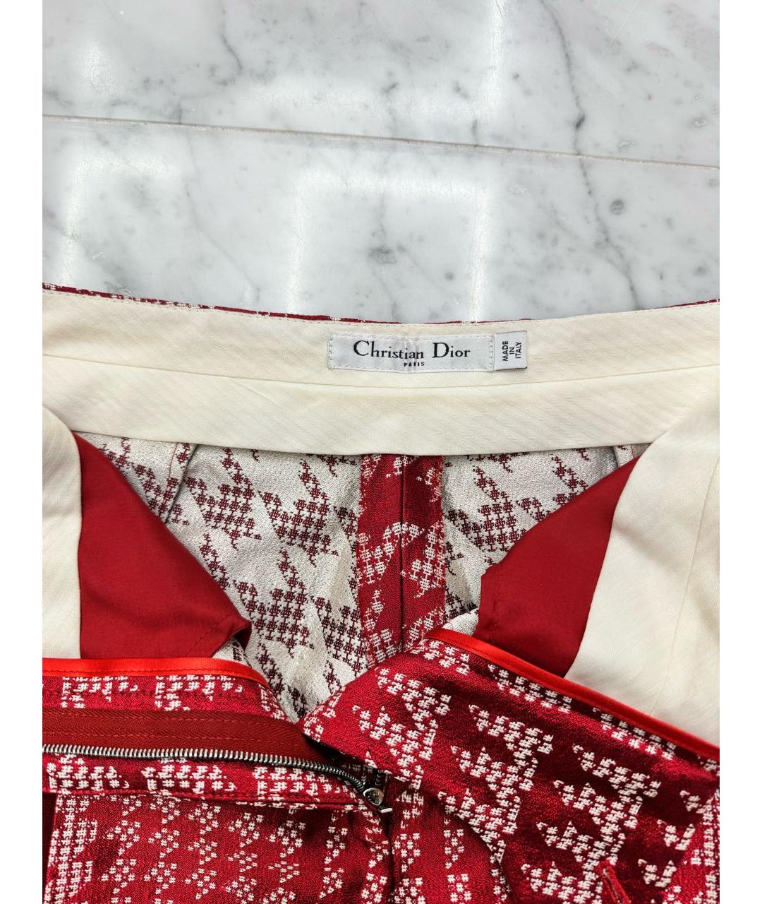 CHRISTIAN DIOR Красные шелковые прямые брюки, фото 2