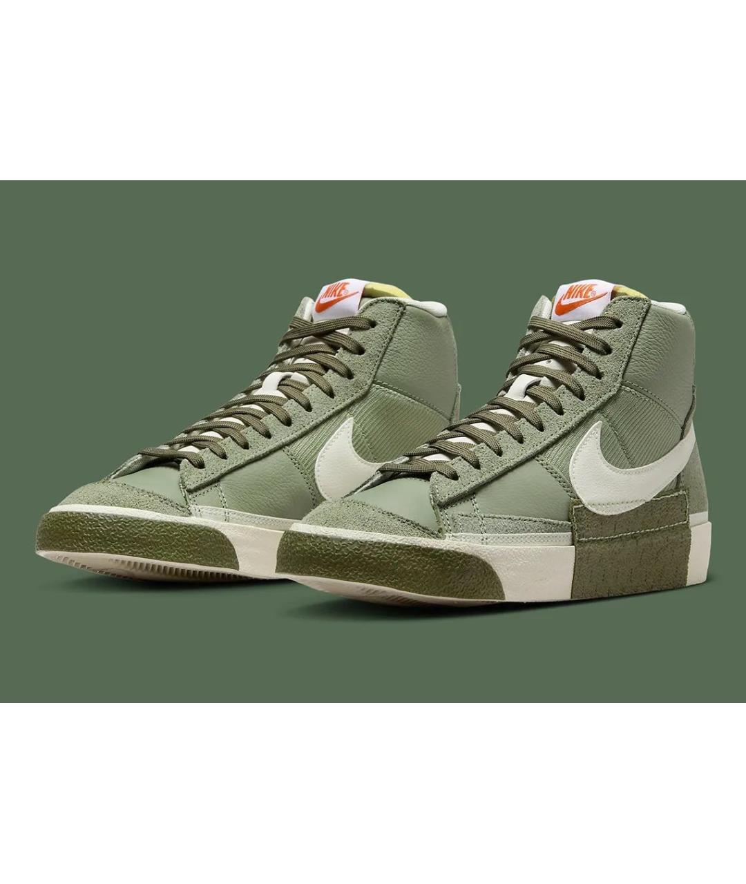 NIKE Зеленые кожаные высокие кроссовки / кеды, фото 3