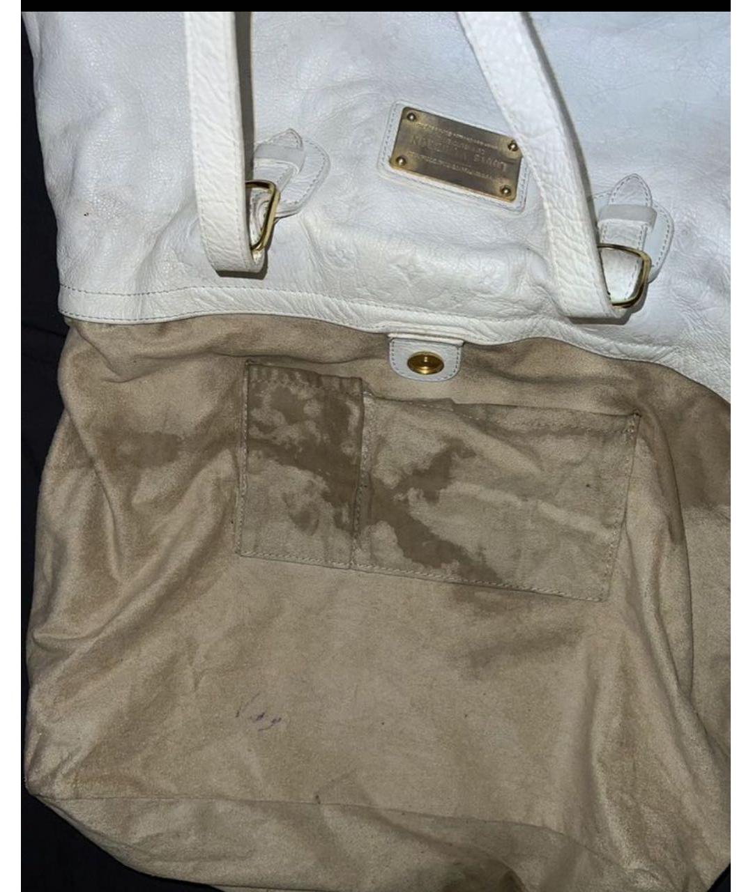 LOUIS VUITTON Белая кожаная сумка тоут, фото 7