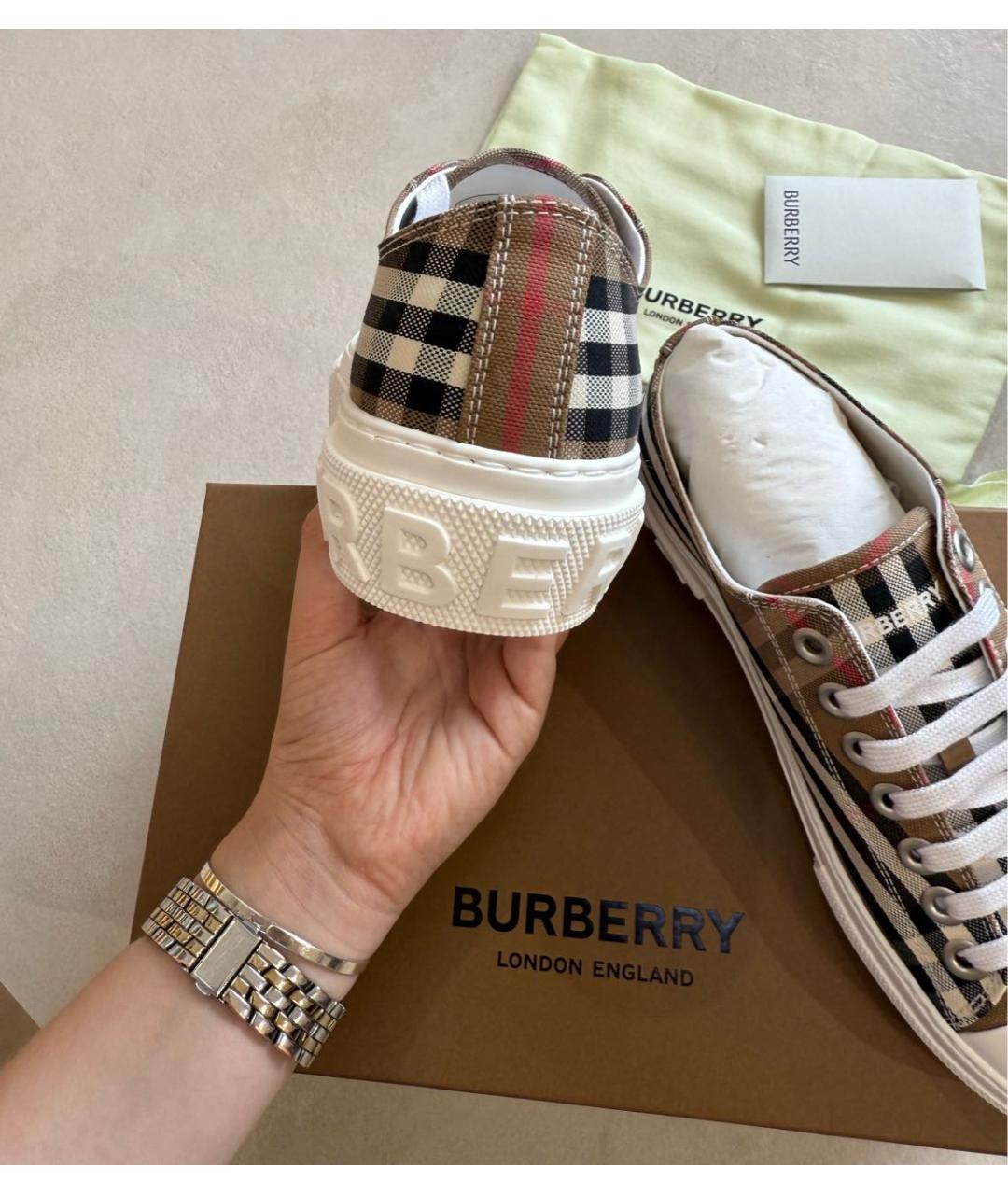 BURBERRY Коричневые текстильные кеды, фото 4