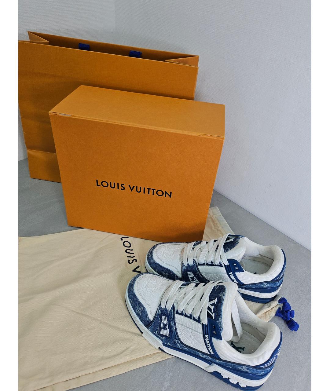 LOUIS VUITTON Синие кожаные кроссовки, фото 6