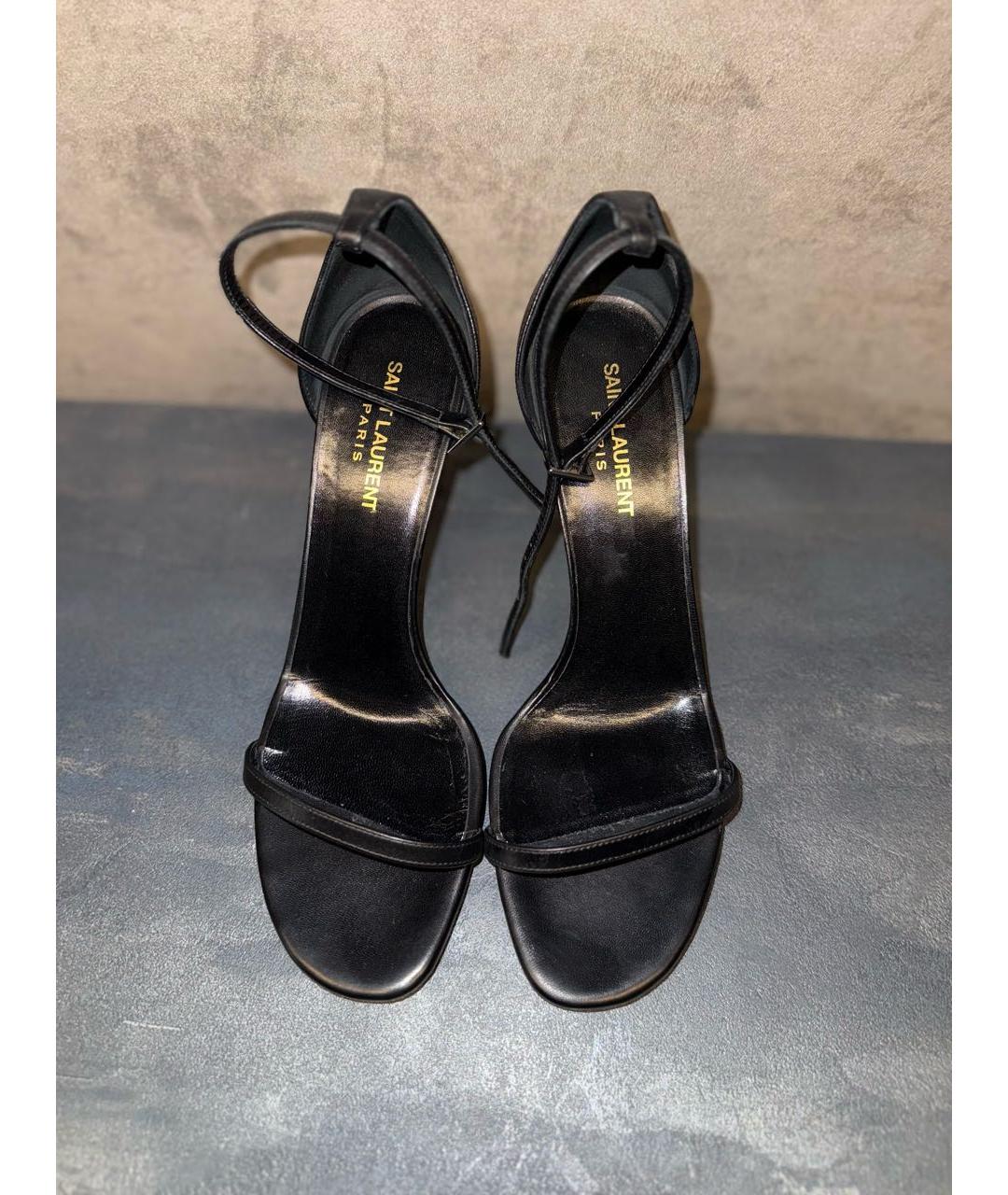 SAINT LAURENT Черные кожаные босоножки, фото 2