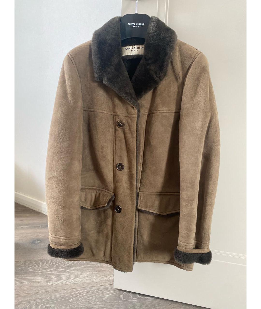 SAINT LAURENT Коричневая замшевая дубленка, фото 4