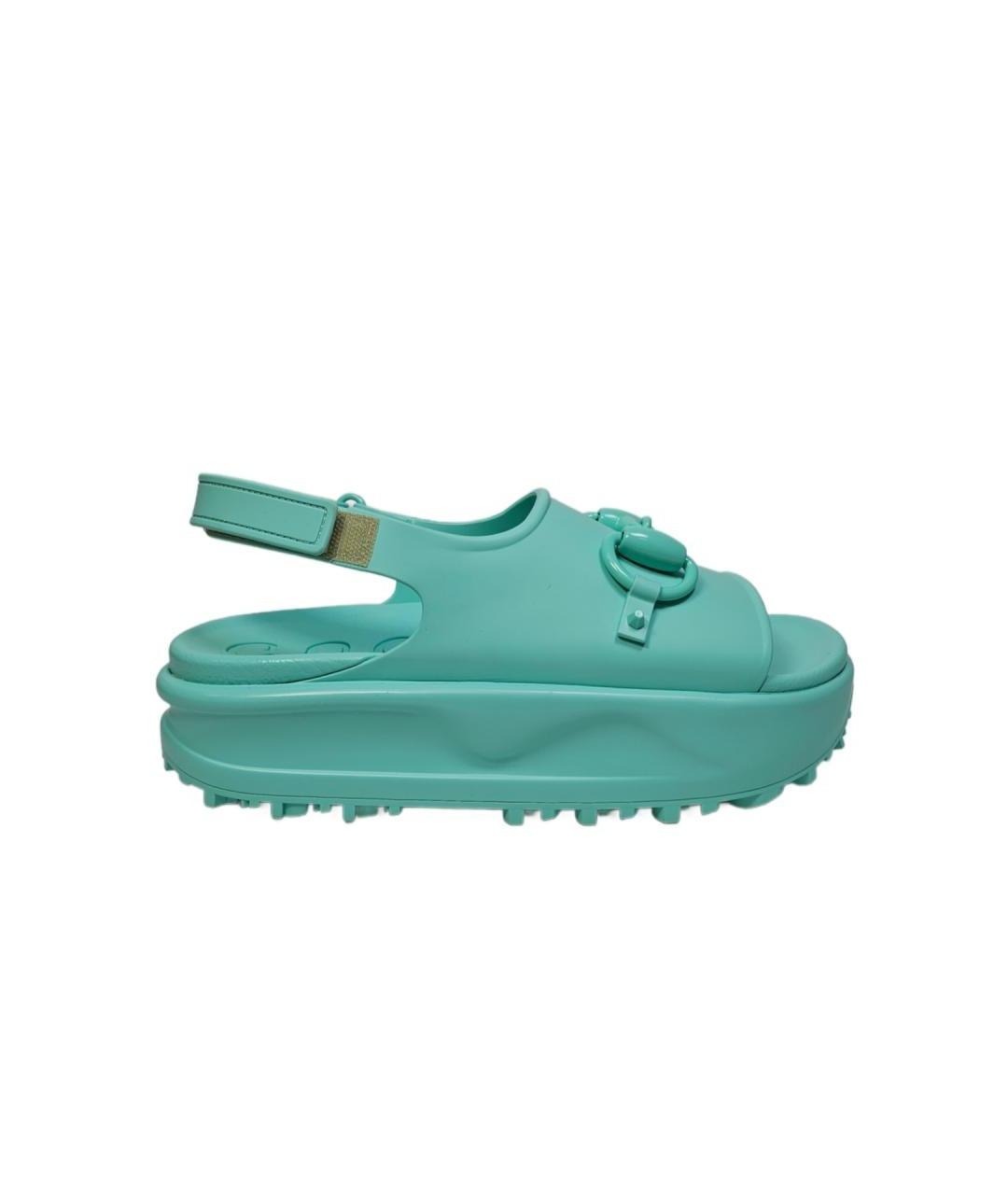 GUCCI Бирюзовые резиновые сандалии, фото 8