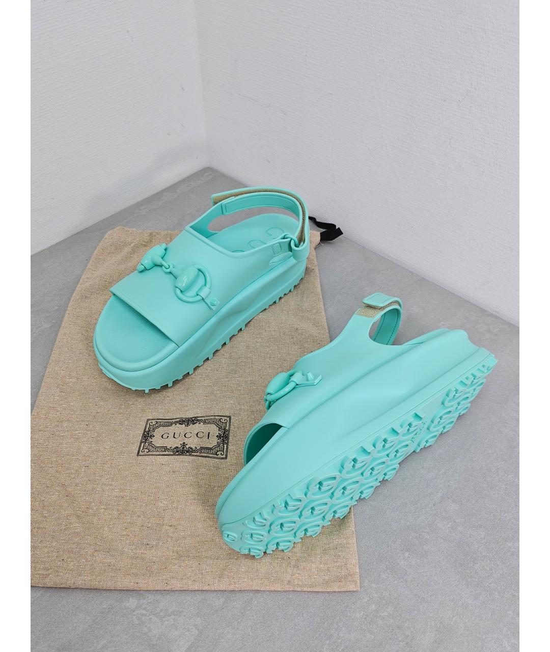GUCCI Бирюзовые резиновые сандалии, фото 4