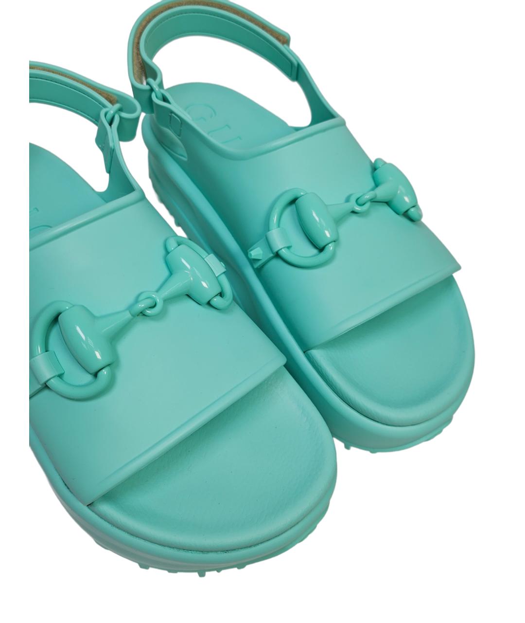 GUCCI Бирюзовые резиновые сандалии, фото 7