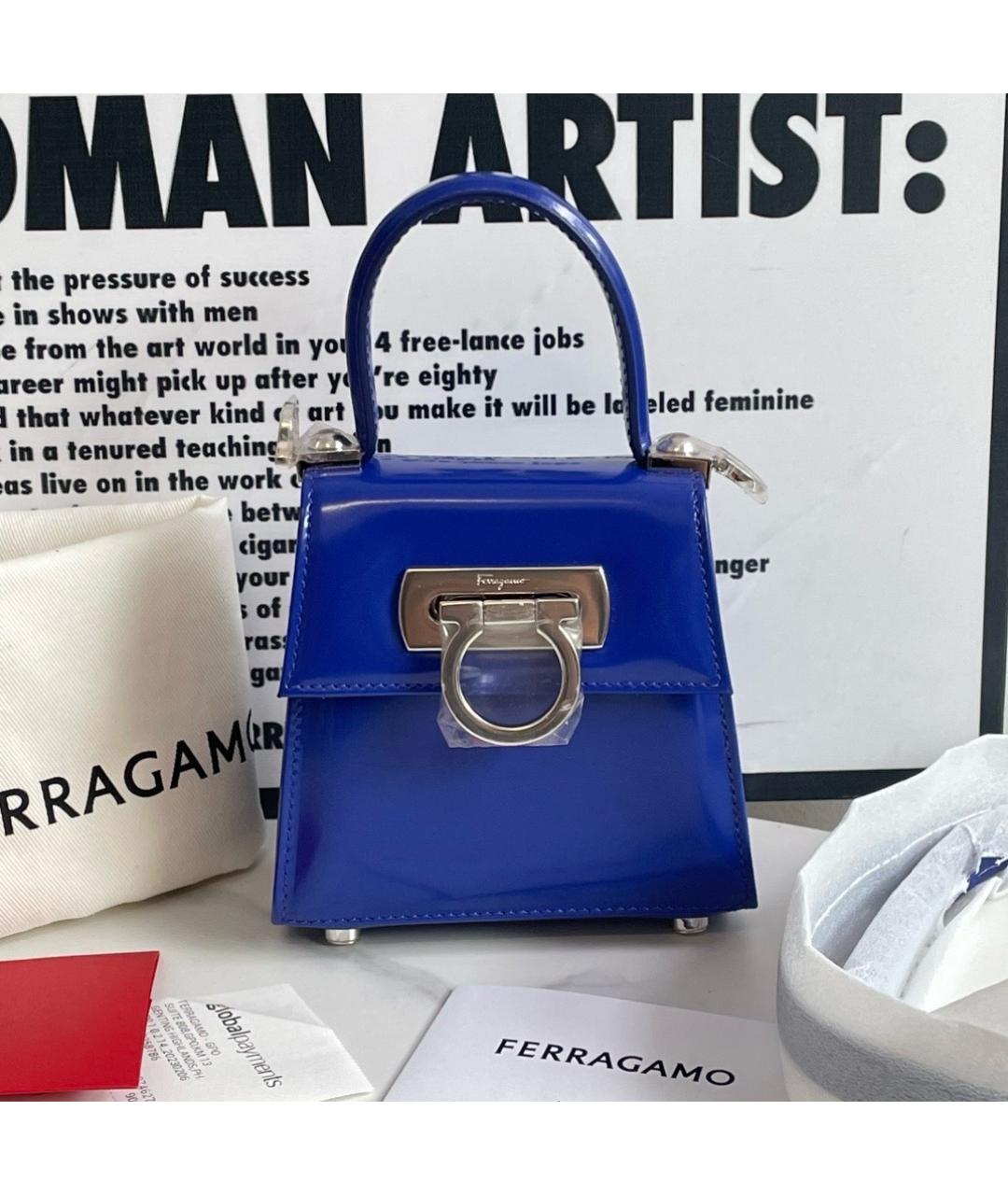 FERRAGAMO Голубая кожаная сумка с короткими ручками, фото 7