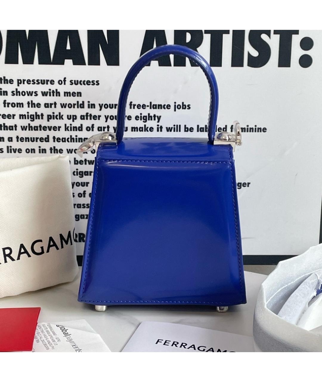 FERRAGAMO Голубая кожаная сумка с короткими ручками, фото 3