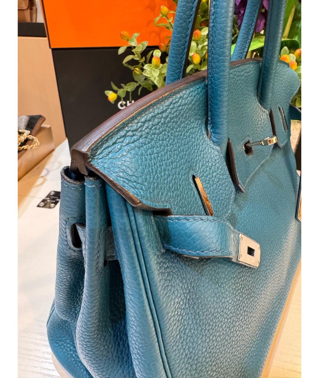 HERMES Голубая кожаная сумка с короткими ручками, фото 3