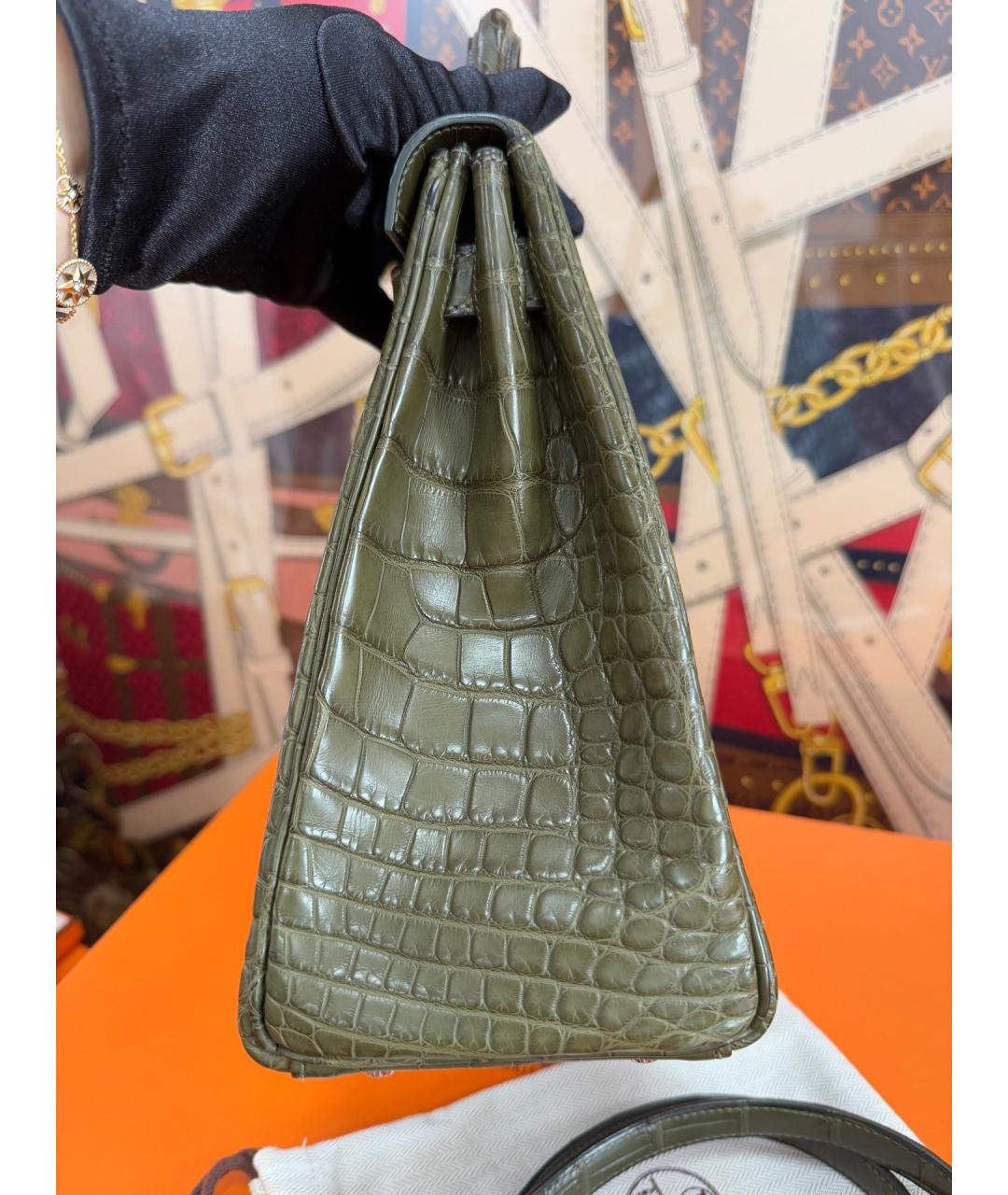 HERMES Зеленая кожаная сумка с короткими ручками, фото 4