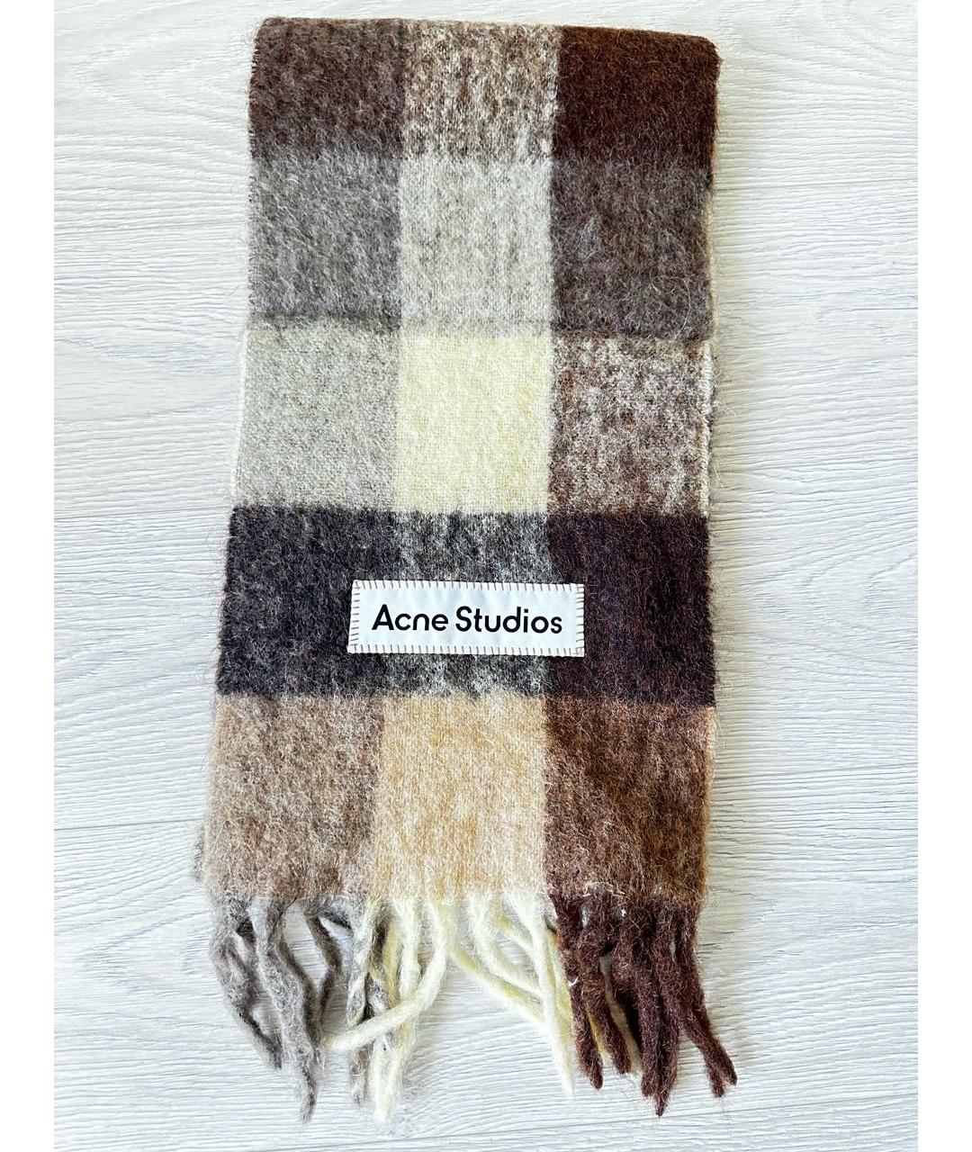 ACNE STUDIOS Коричневый шерстяной шарф, фото 4