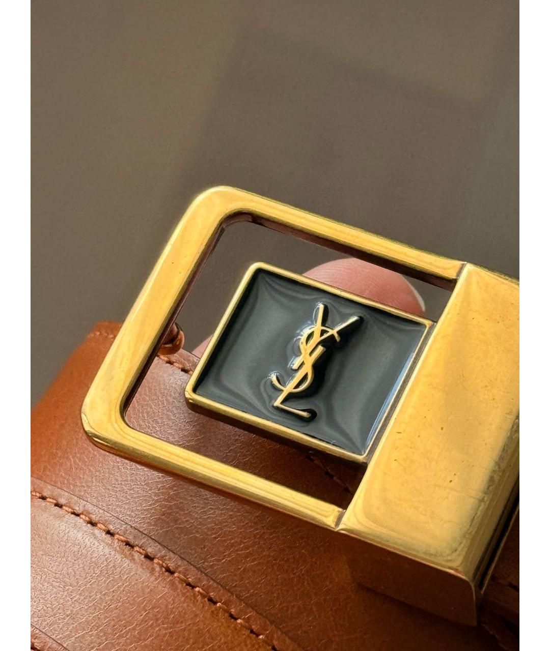 SAINT LAURENT Коричневый кожаный ремень, фото 5