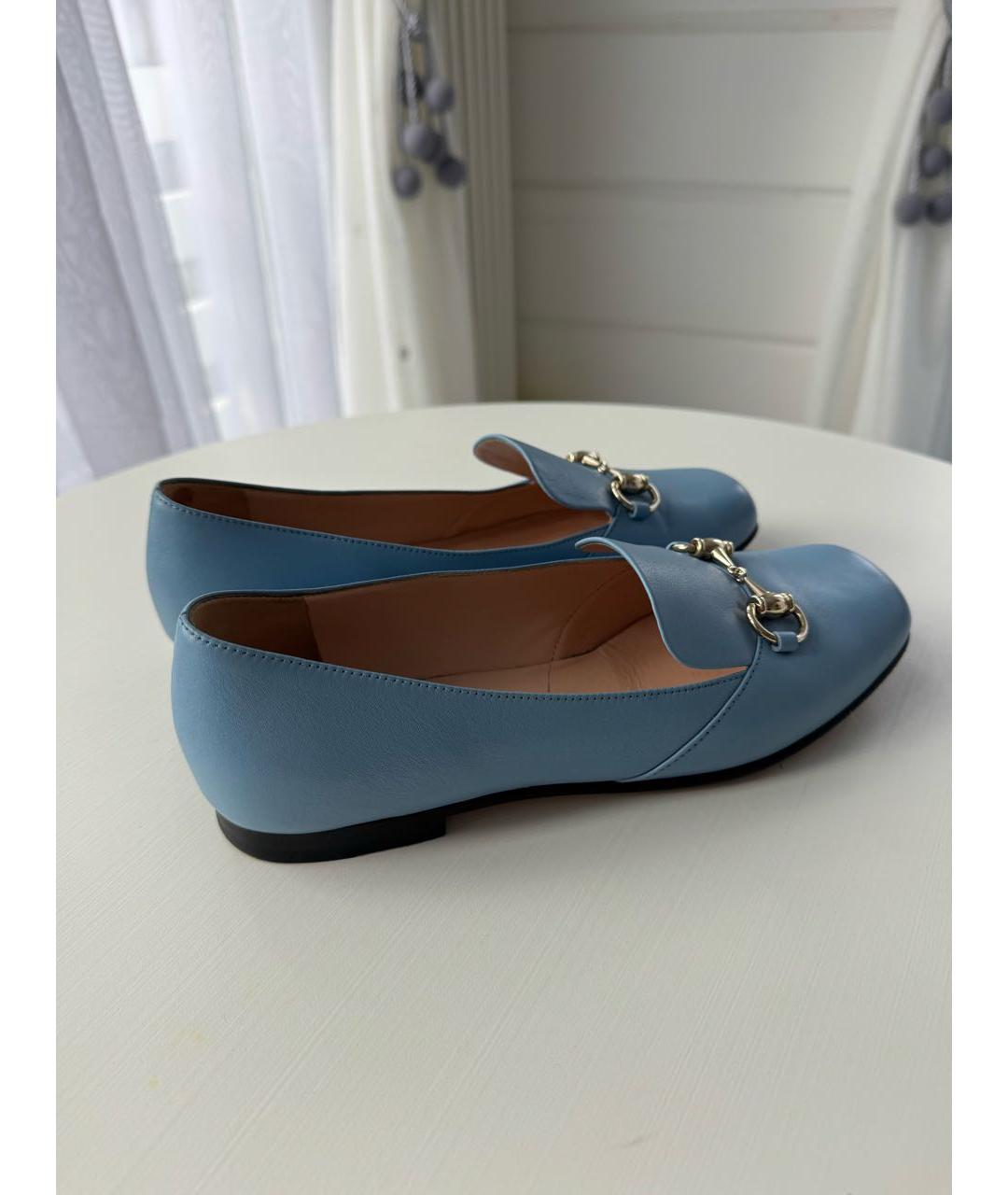 GUCCI Голубые кожаные лоферы, фото 6