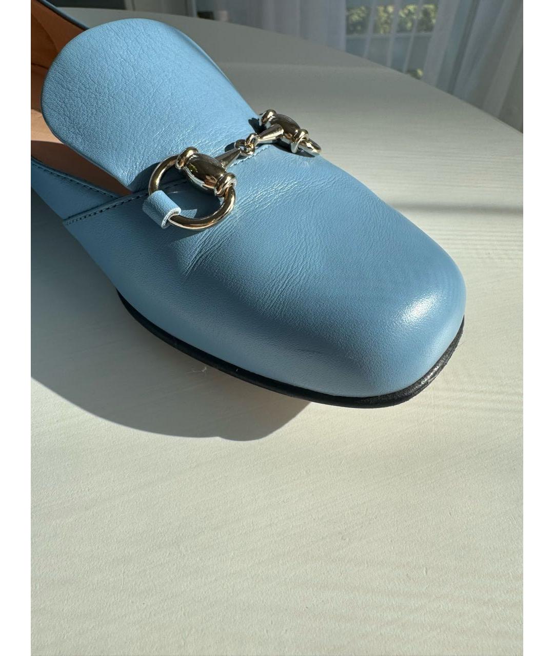 GUCCI Голубые кожаные лоферы, фото 8