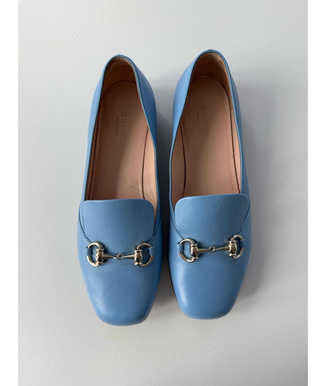 GUCCI Голубые кожаные лоферы, фото 2