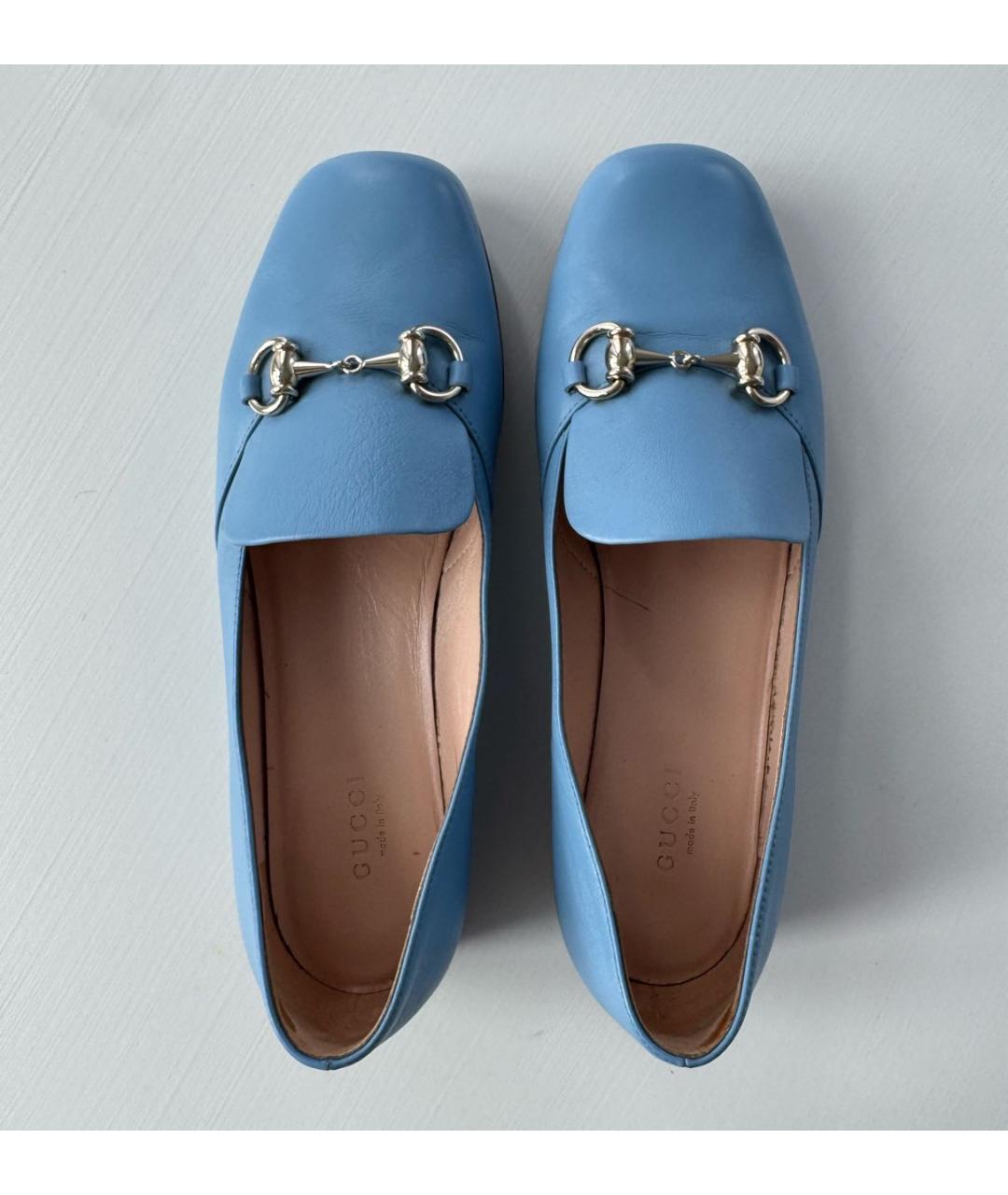 GUCCI Голубые кожаные лоферы, фото 3