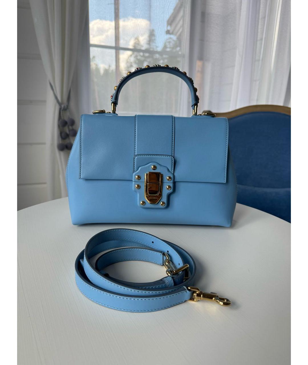 DOLCE&GABBANA Голубая кожаная сумка с короткими ручками, фото 5