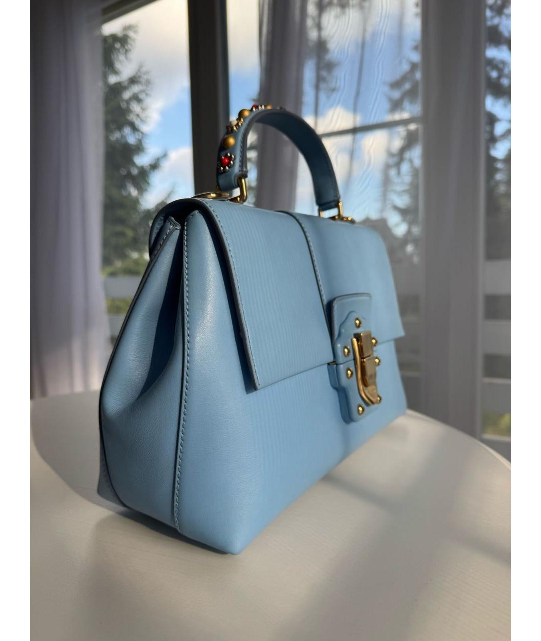 DOLCE&GABBANA Голубая кожаная сумка с короткими ручками, фото 2