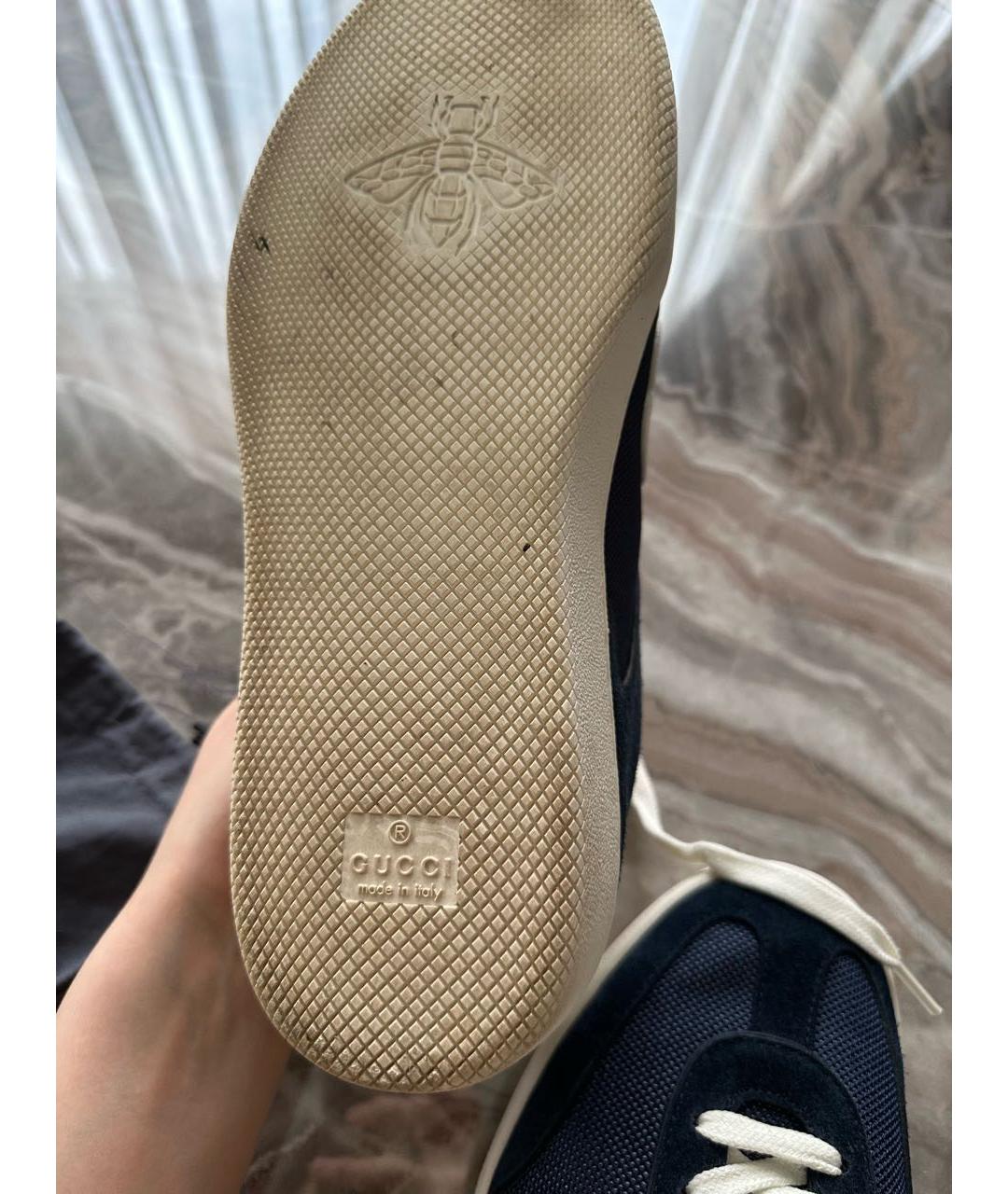 GUCCI Темно-синие замшевые низкие кроссовки / кеды, фото 5