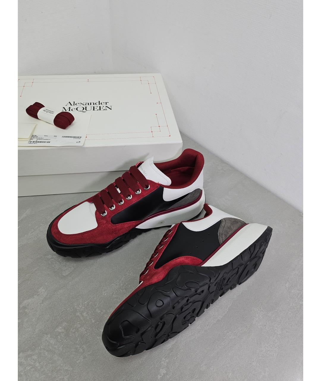 ALEXANDER MCQUEEN Бордовые кожаные низкие кроссовки / кеды, фото 7