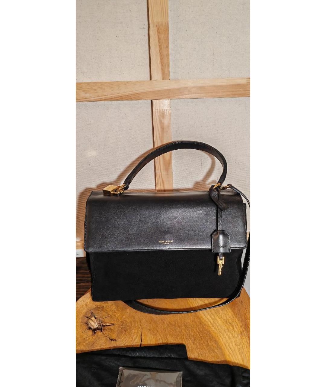 SAINT LAURENT Черная кожаная сумка с короткими ручками, фото 10