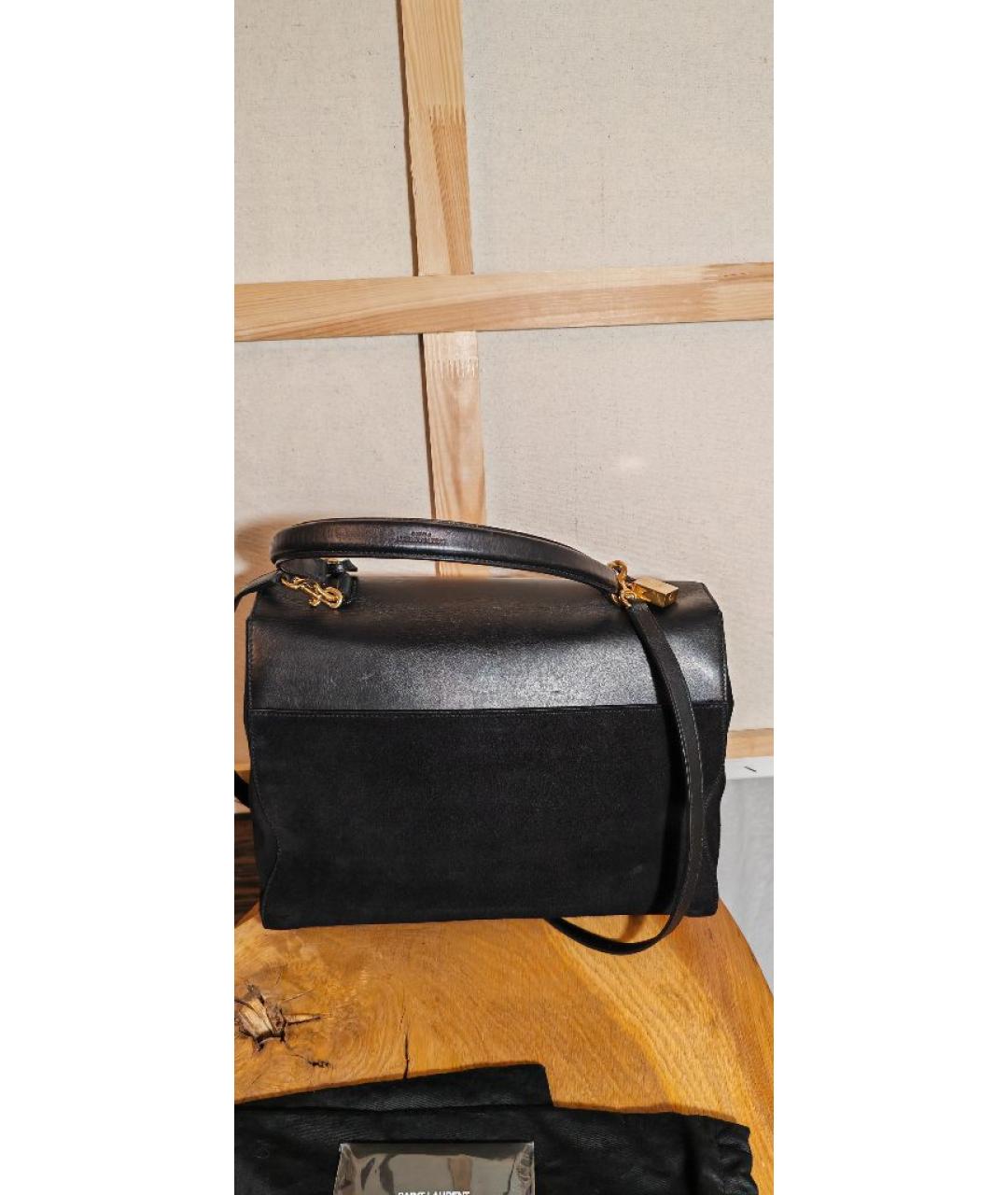 SAINT LAURENT Черная кожаная сумка с короткими ручками, фото 3