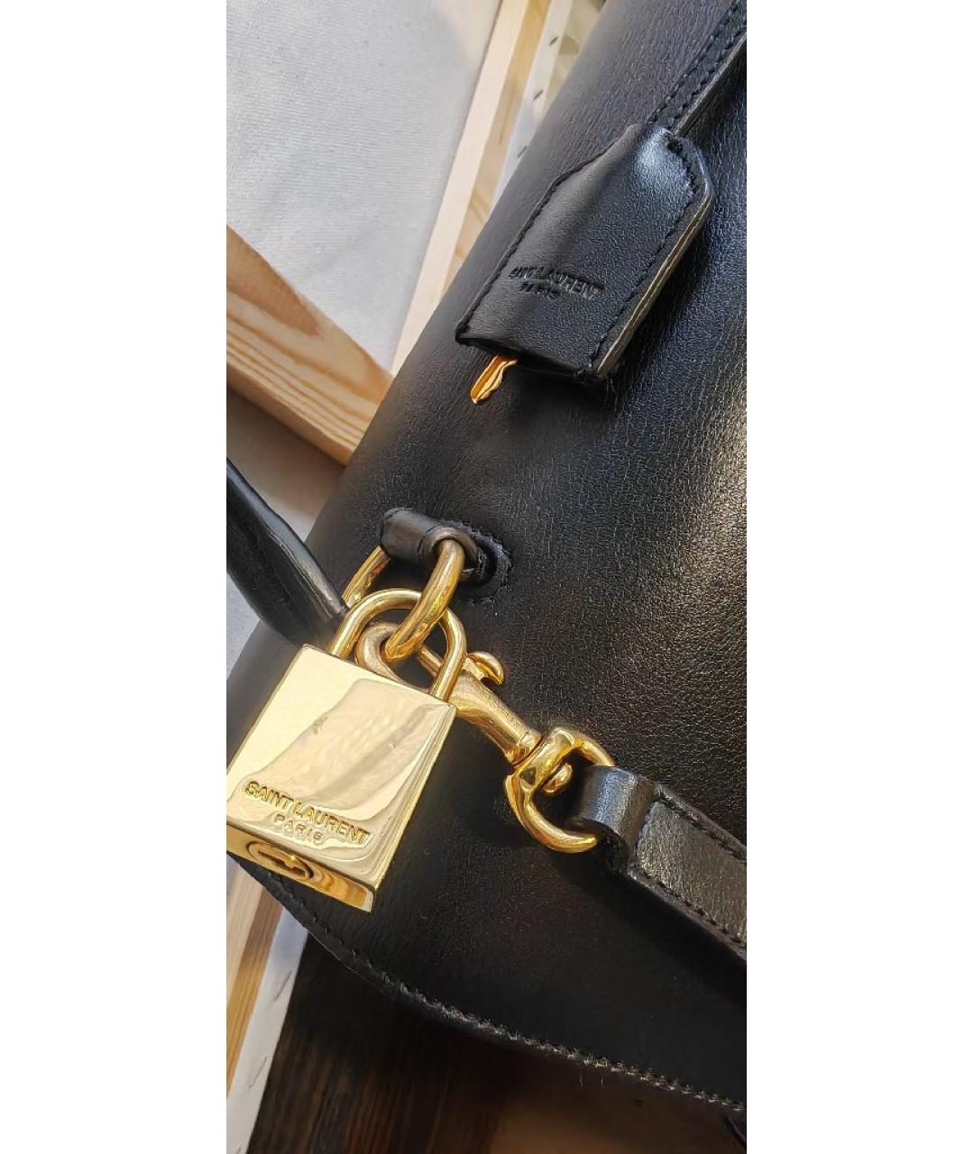 SAINT LAURENT Черная кожаная сумка с короткими ручками, фото 8