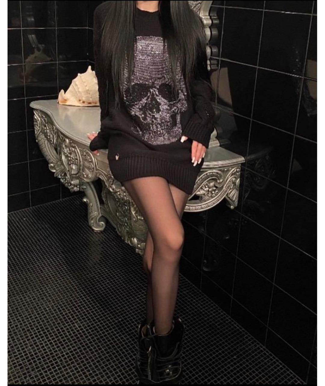 PHILIPP PLEIN Черное шерстяное повседневное платье, фото 5