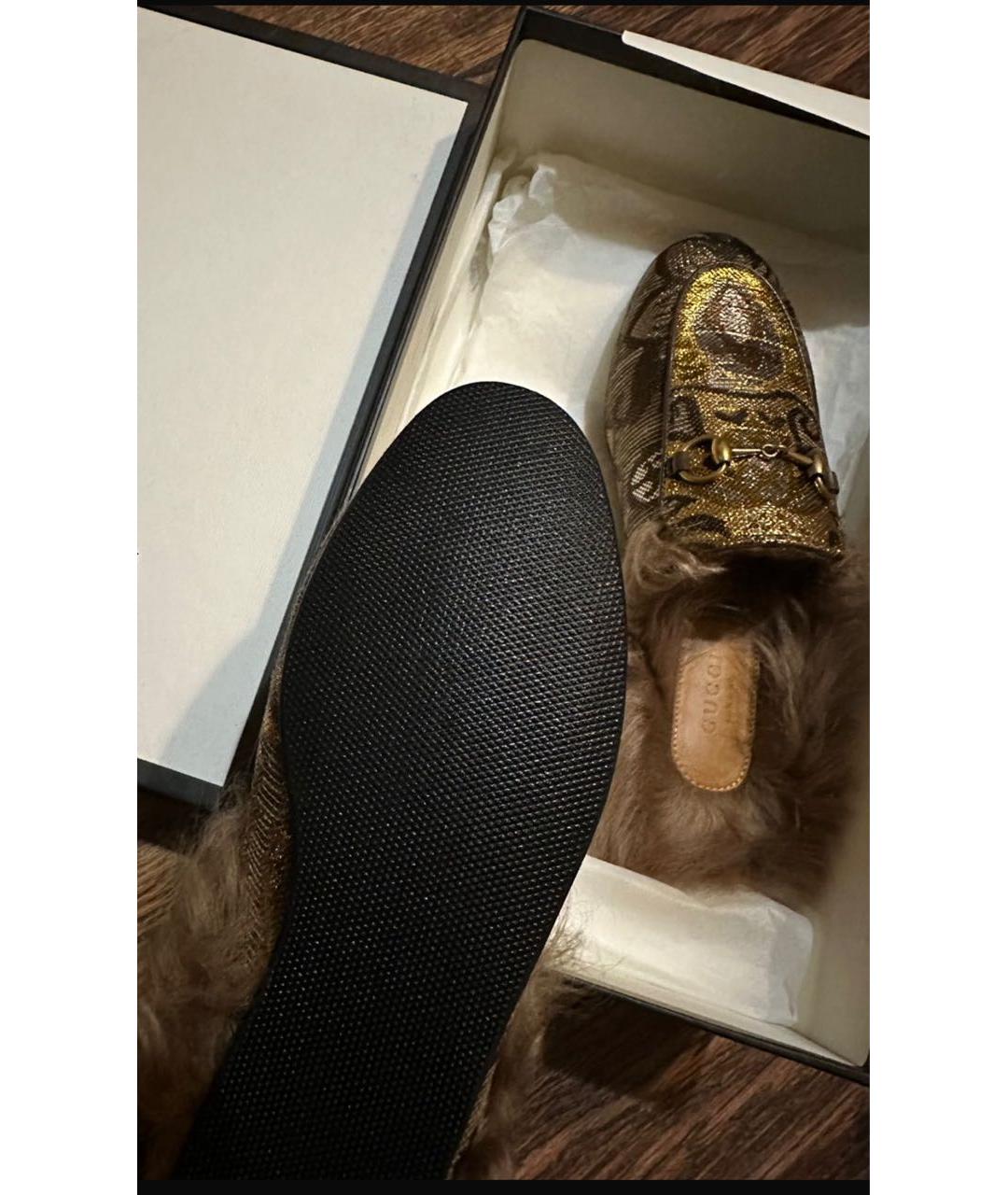 GUCCI Золотые текстильные сабо, фото 4