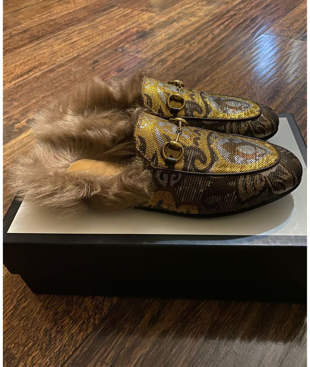 GUCCI Золотые текстильные сабо, фото 5
