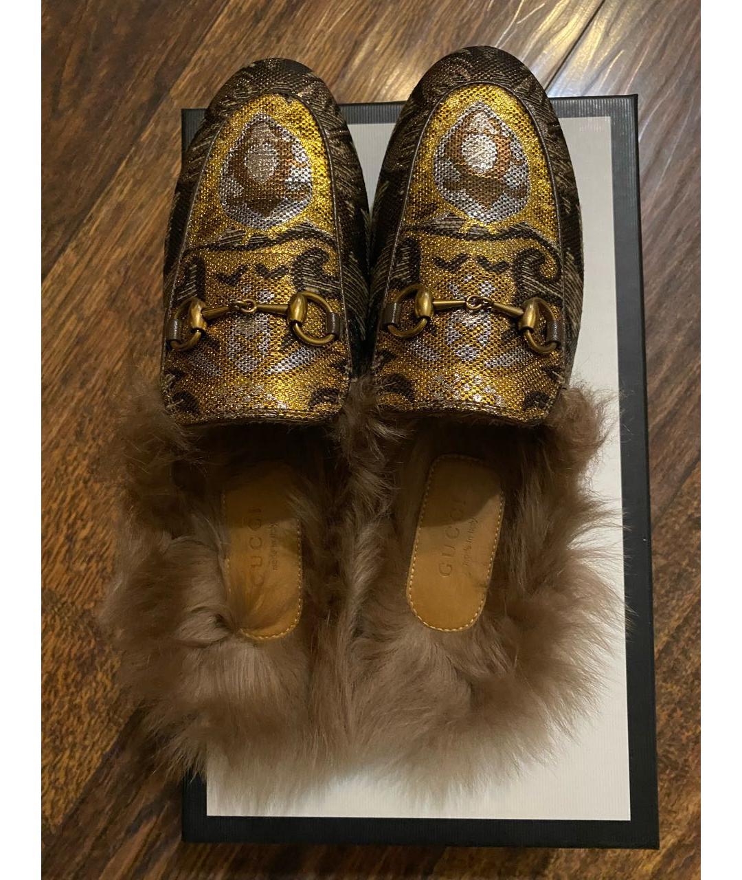 GUCCI Золотые текстильные сабо, фото 3