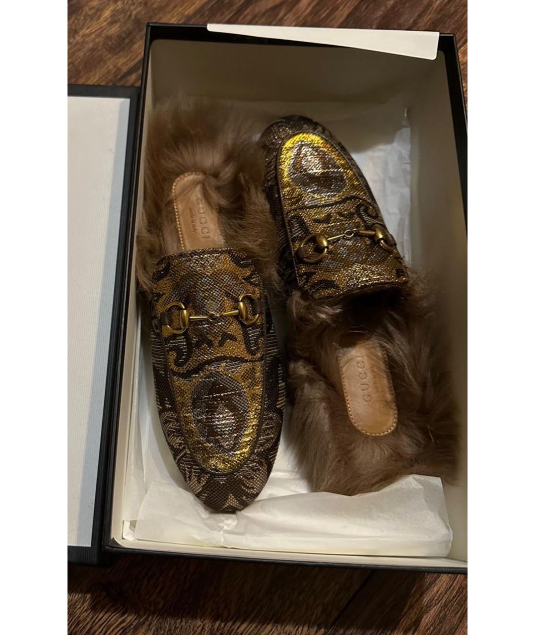 GUCCI Золотые текстильные сабо, фото 2