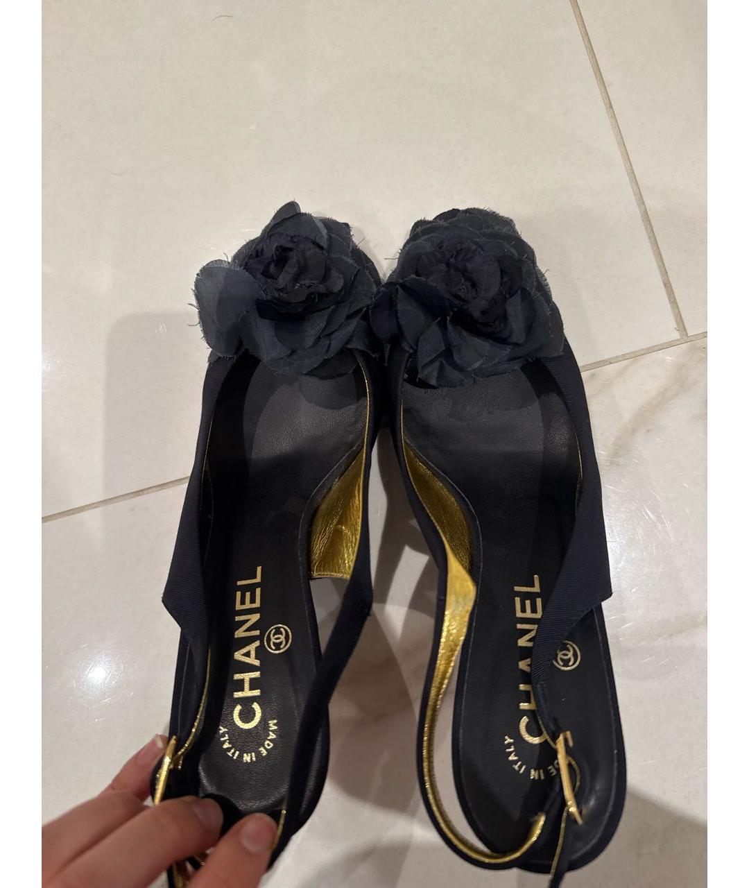 CHANEL Черные текстильные босоножки, фото 3