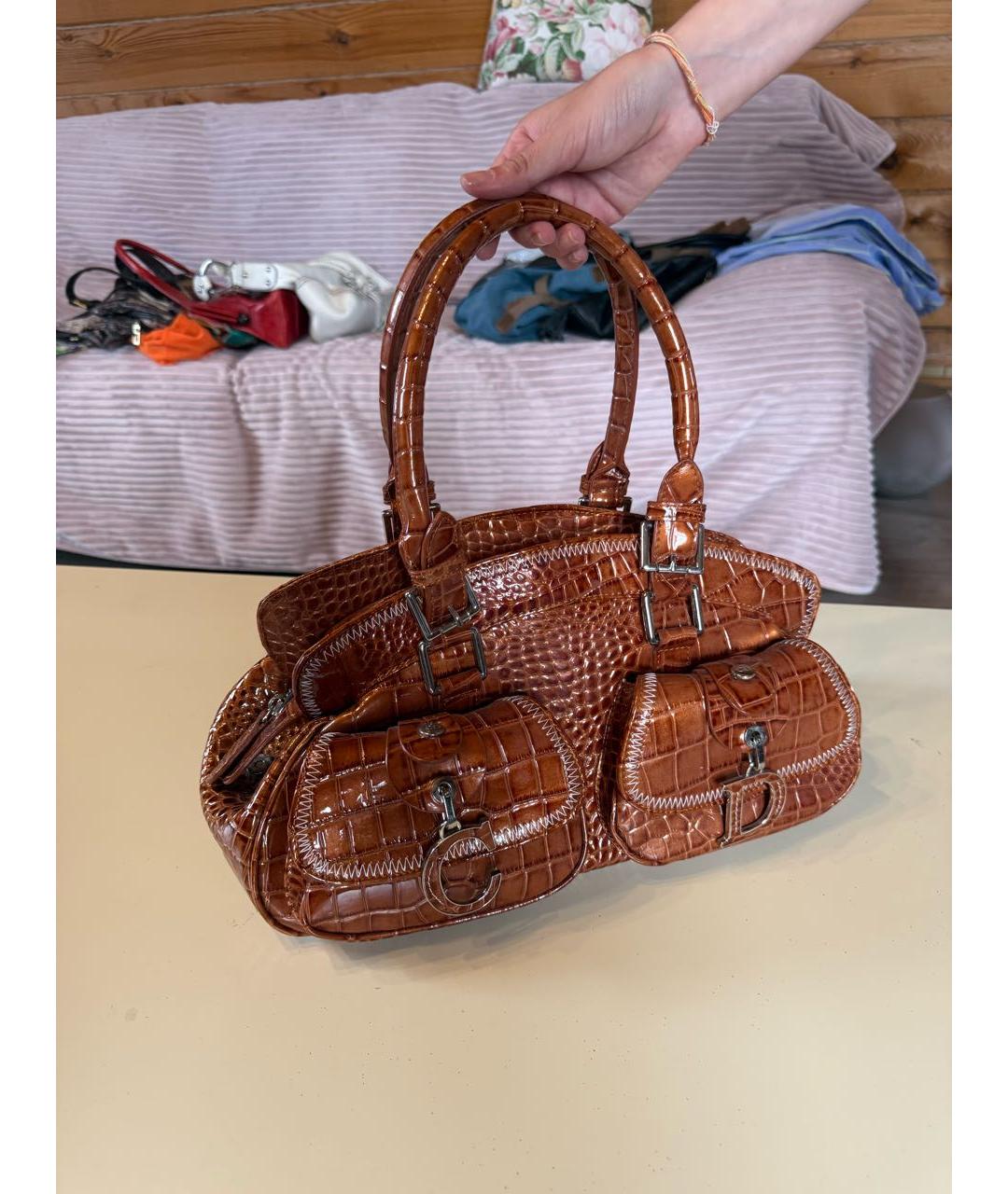 CHRISTIAN DIOR Коричневая сумка с короткими ручками из экзотической кожи, фото 9