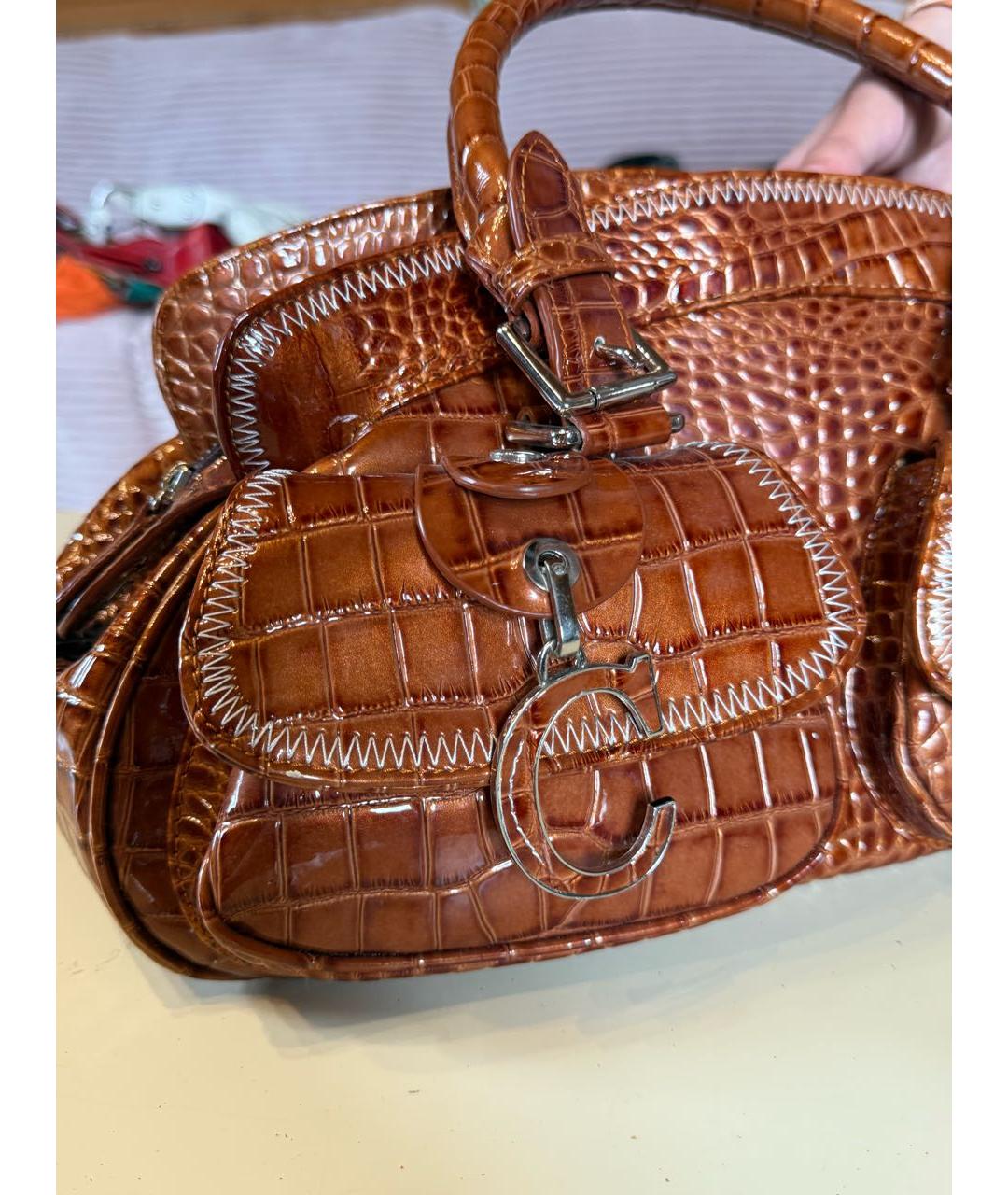 CHRISTIAN DIOR Коричневая сумка с короткими ручками из экзотической кожи, фото 3