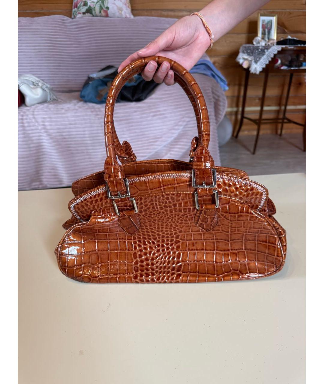 CHRISTIAN DIOR Коричневая сумка с короткими ручками из экзотической кожи, фото 4