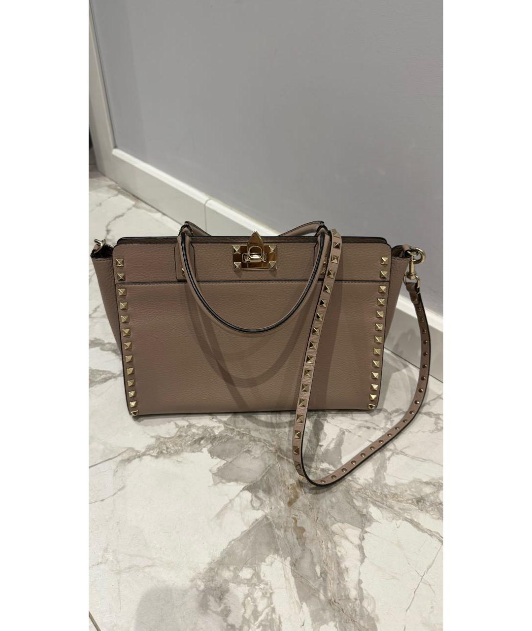 VALENTINO Бежевая кожаная сумка тоут, фото 5
