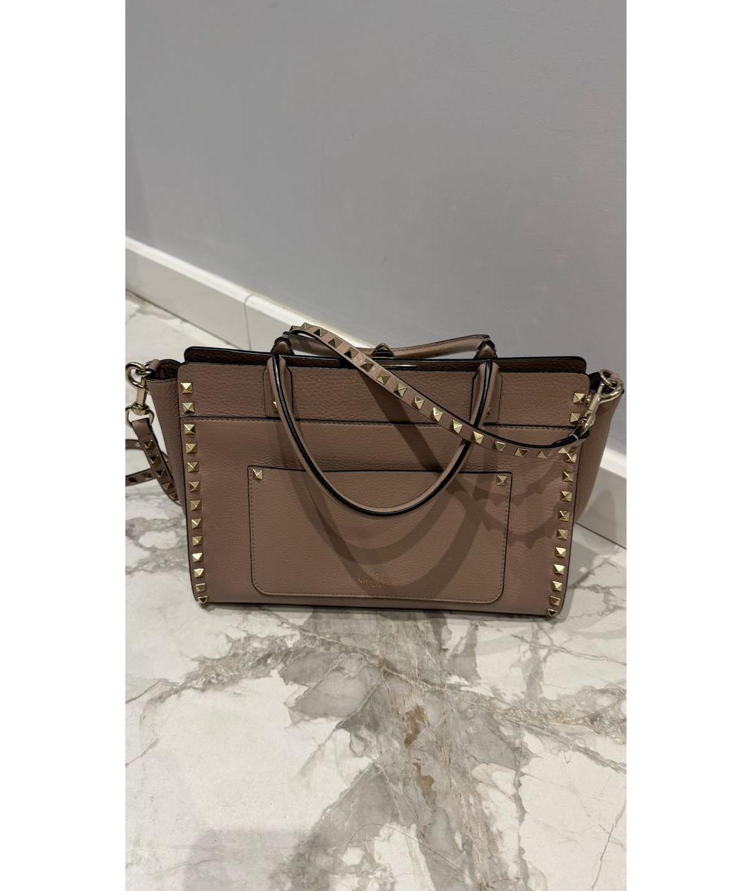 VALENTINO Бежевая кожаная сумка тоут, фото 3