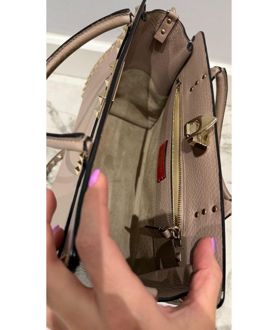 VALENTINO Бежевая кожаная сумка тоут, фото 4