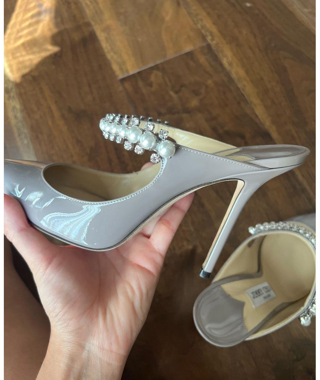 JIMMY CHOO Серые кожаные мюли, фото 6